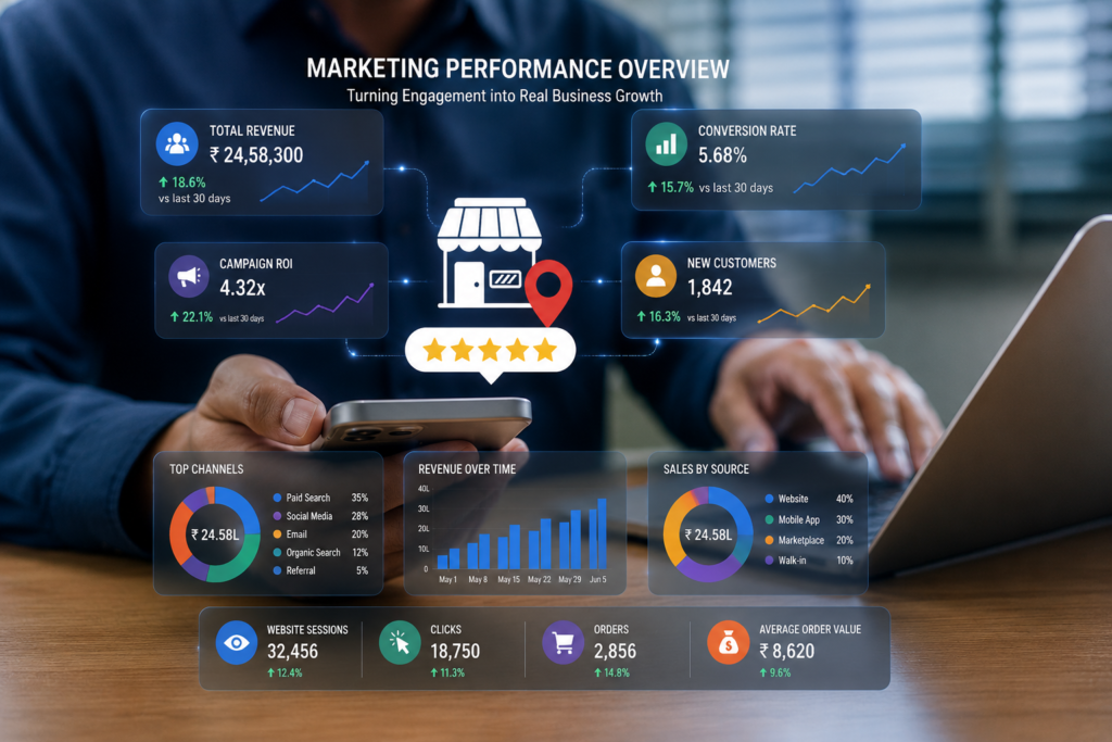 Local SEO dashboard for tracking map visibility, calls, rankings, and enquiries