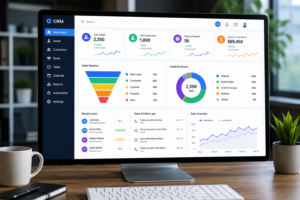CRM software dashboard for customers management, lead tracking, and sale automation