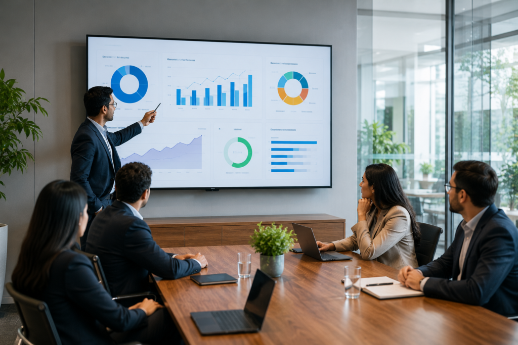 CRM analytics dashboard for tracking repeat business and service performance